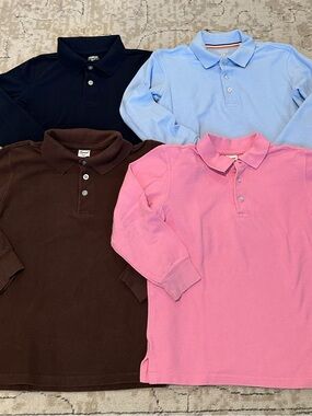 Kids Long-Sleeve Polo Shirts bundle - Pink, Light Blue, Navy, Brown in sizes 7/8